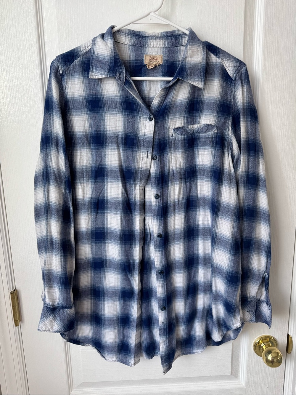Boston Traders Navy and White Plaid Button-Down Shirt